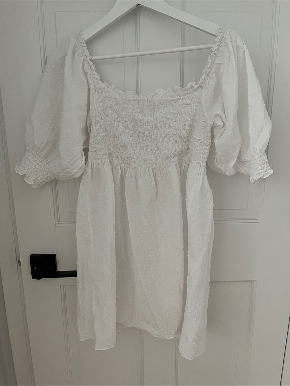 Hill House White Swiss Dot Puff Sleeve Mini Dress